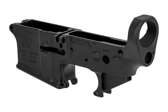 The Zev Tech stripped AR lower features a flared magazine well for quick mag changes